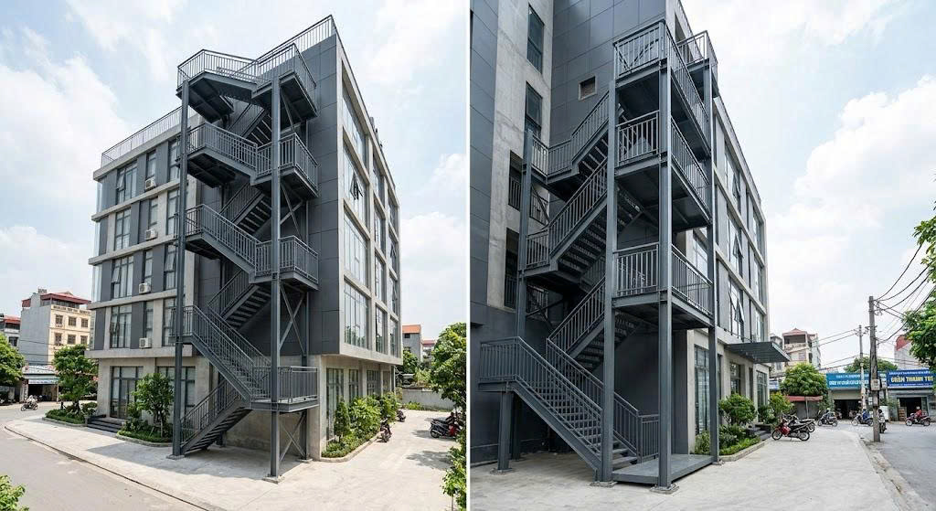 Xuyên Việt Group thi công cầu thang thoát hiểm tại Thanh Trì khung thép chuẩn PCCC