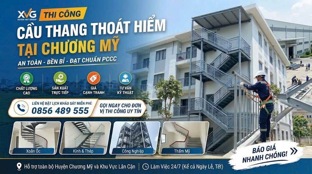 Thi công cầu thang thoát hiểm tại Chương Mỹ