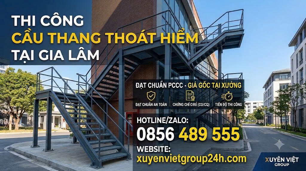 Thi công cầu thang thoát hiểm tại Gia Lâm