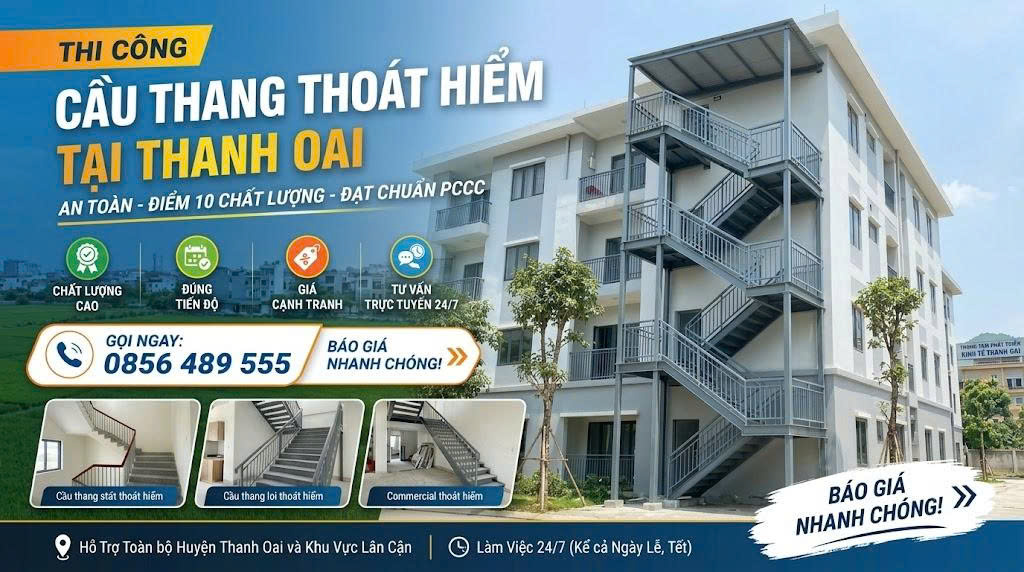 Thi công cầu thang thoát hiểm tại Thanh Oai